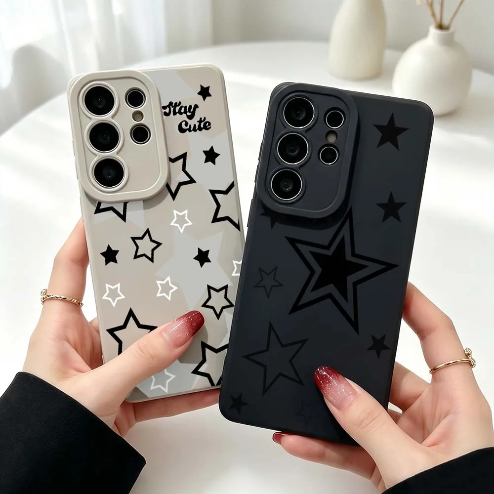 Cute Black Stars Silicone Case For Samsung Galaxy S26 S25 S24 S23 S22 S21 Ultra Plus FE Soft Phone Case Cover