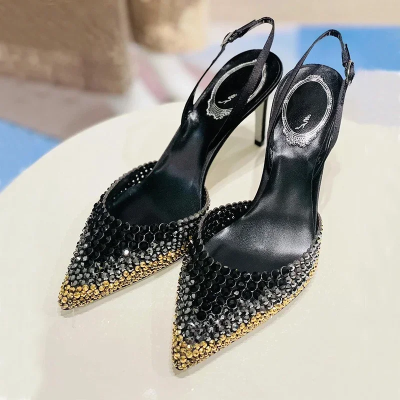 New Baotou sandals rhinestones gradient high heels, women\'s fashion, stunning temperament sandals formal dress, banquet shoes