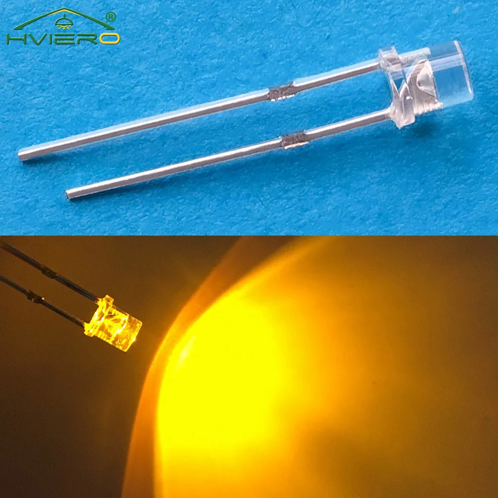 

100Pcs F3 Flat Head 3mm Yellow Ultra Bright Top DIY Led Bulbs Wide Angle Light Beads Emitting Diode Lamp Water Clear Decoration