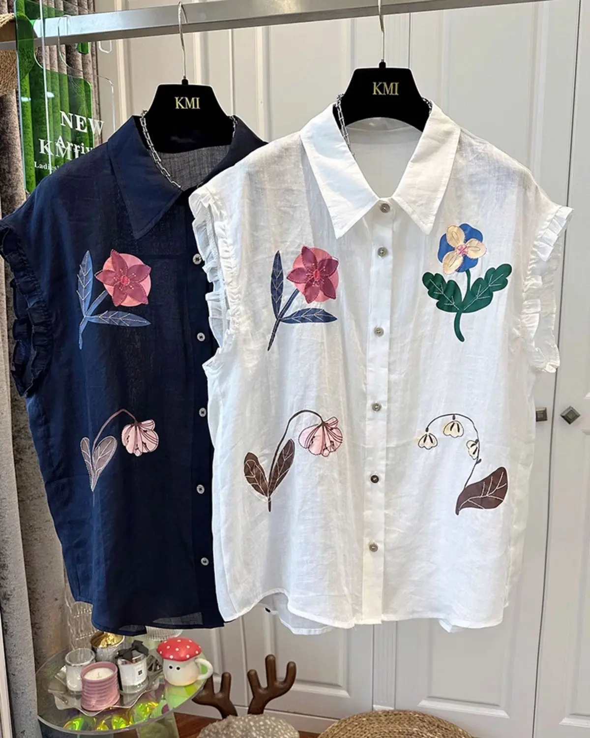 

2025 Summer New Women's Shirt Embroidered Cotton Hemp Oversized Top