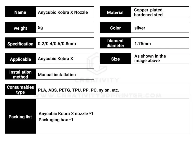 Für Anycubic Kobra X Düsen-Sets mit Silikon-Reinigungsbürste & Abdeckung 0,2-0,8MM Bimetall-Düse für Kobra 4 3D-Drucker-Teile – Detail 10