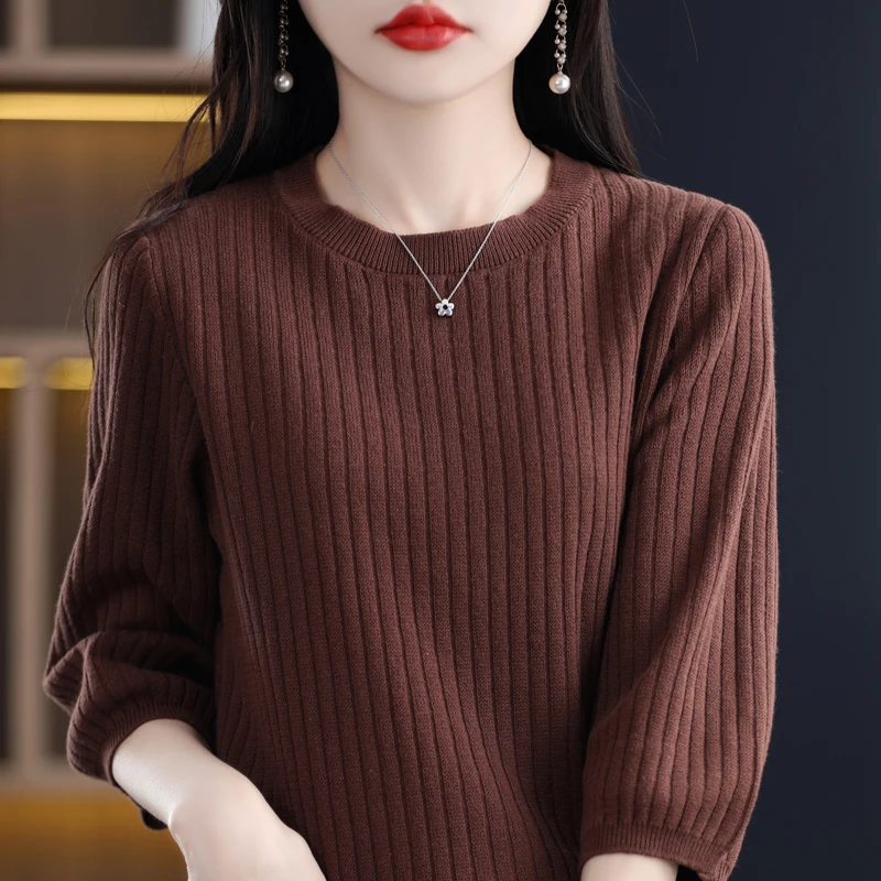 Весна-лето, новый женский вязаный свитер из чистого хлопка, низкий круглый Ne Seven Sve, модный базовый слой, верхняя одежда irt