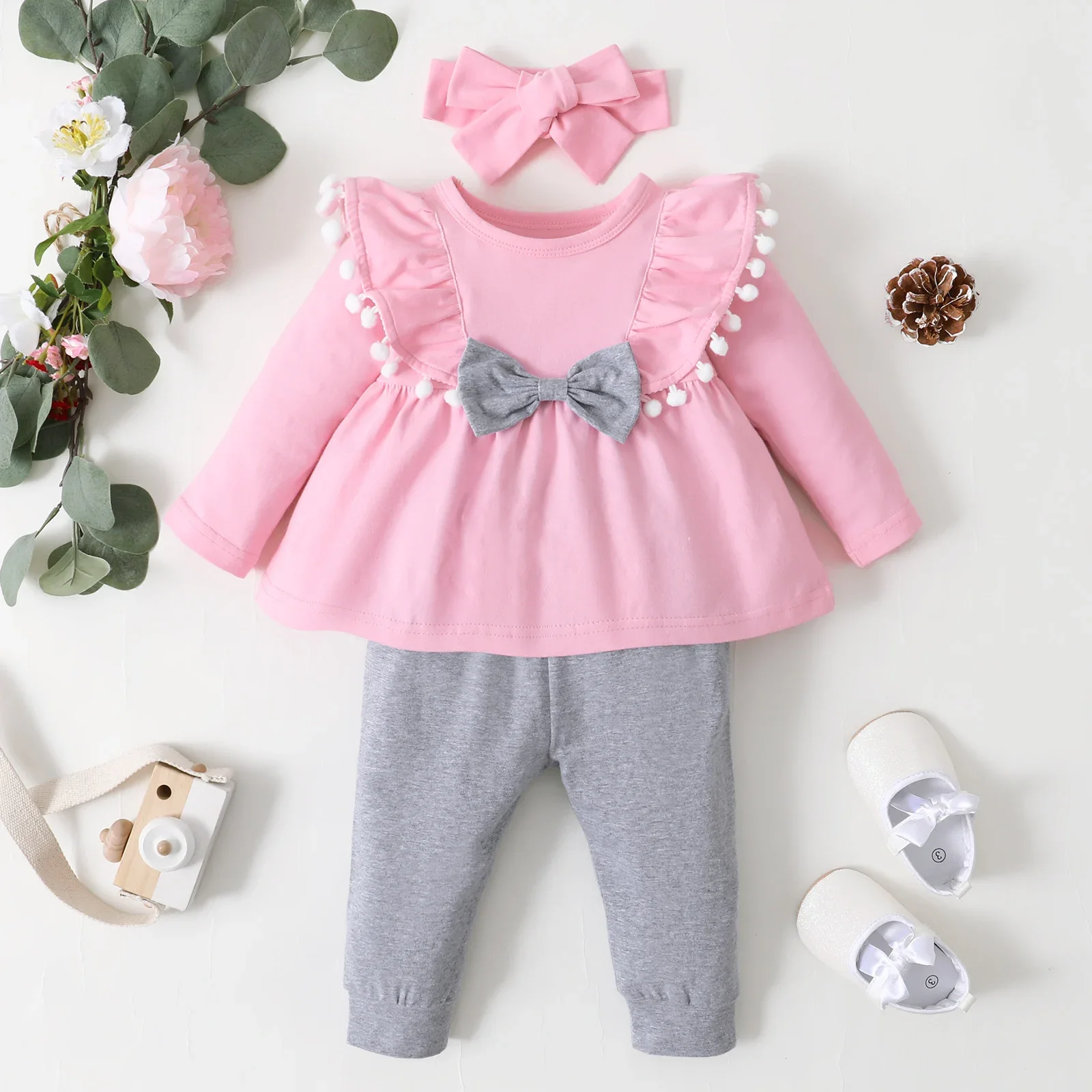 Newborn Baby Girl Clothes Set Toddler Girl Outfits Fashion Big Bow Top + Pants Whole Sale Kids Girls Clothes Outfits 3 Months