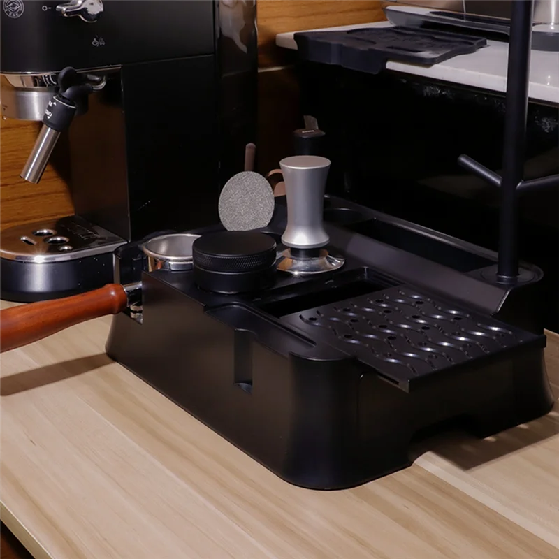 

【Price-Drop!】Espresso Tamping Station Espresso Organizer Box Multifunctional Handle Coffee Grounds Box Organzier