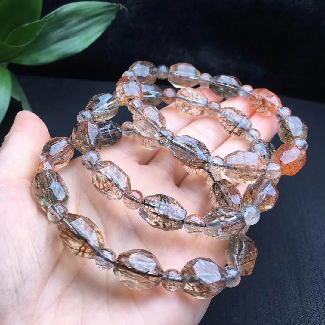 

1 Pc Fengbaowu Natural Black Gold Super 7 Bracelet Irregular Shape Beads Crystal Reiki Healing Stone Jewelry Gift For Women Men