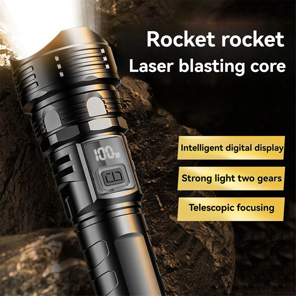 ONCE LED Flashlight Rechargeable Portable Flashlight Digital Display Outdoor Work Light Telescopic Zoom Flashlight