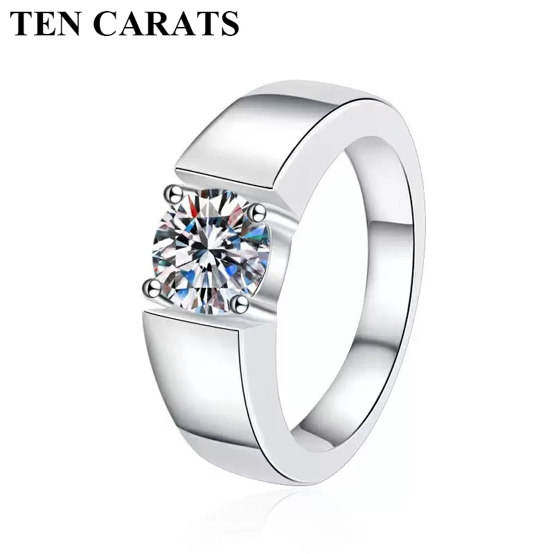 

Мужское кольцо TEN CARATS с муассанитом цвета D, 1 карат, модные украшения из стерлингового серебра 925 пробы, сертифицированные GRA, подарок на годовщину свадьбы