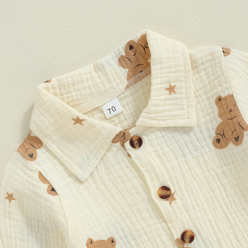 Conjunto de pijama de dos piezas para niño y niña, camisa con botones, pantalones cortos, ropa de dormir con estampado de oso bonito, de 1 a 6 años