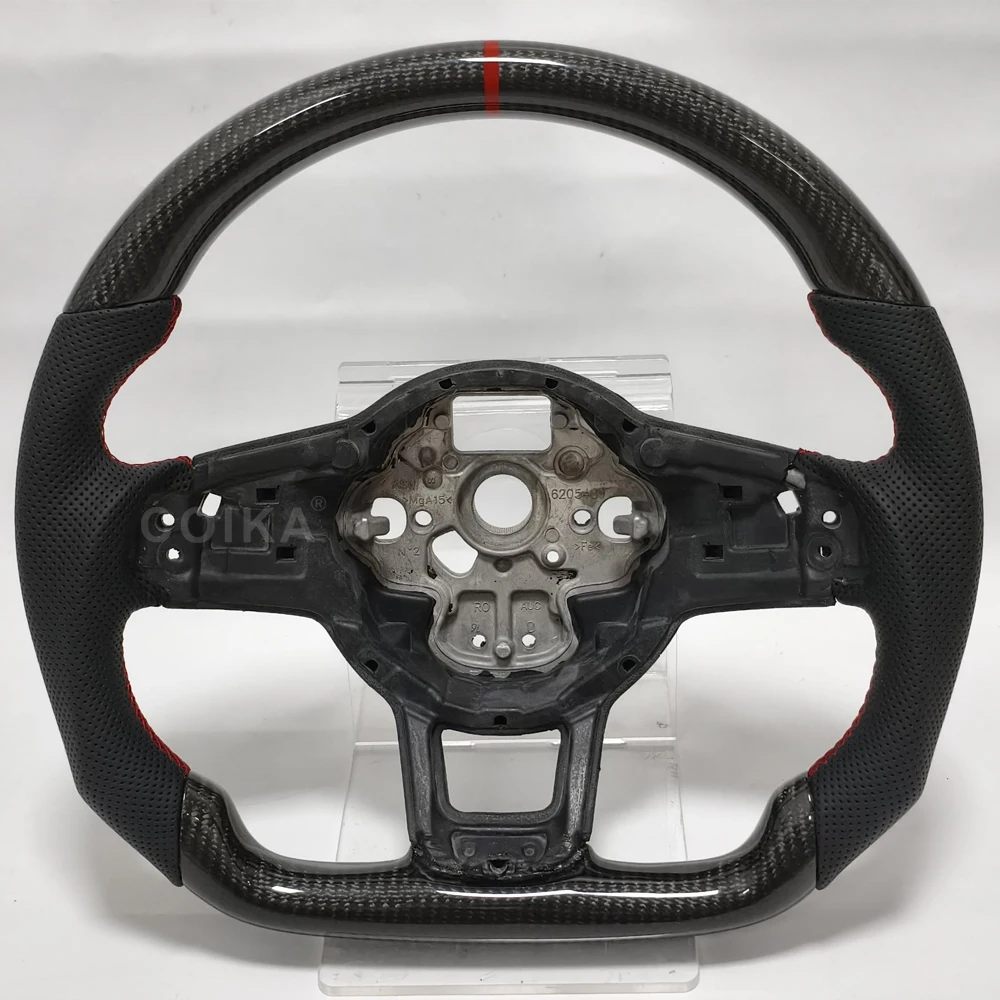 VW ゴルフ7 MK7 GTI Rライン GTE対応 カーボンファイバー 本革製 ステアリングホイールアクセサリー改造パーツ EU/US在庫あり