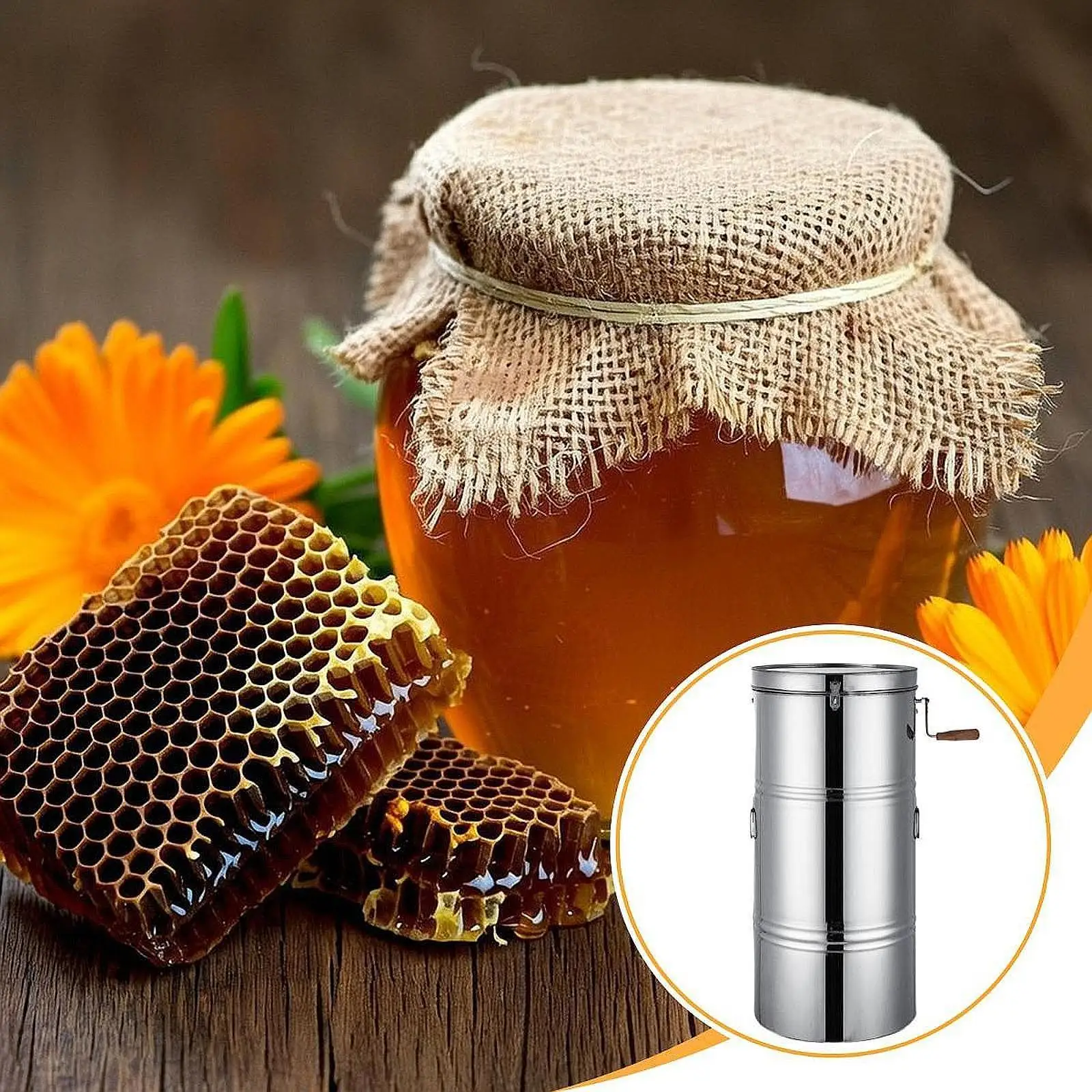 

Manual Honey Extractor with Lid Easy Clean 35 Cmx75 cm Crank Stainless Steel