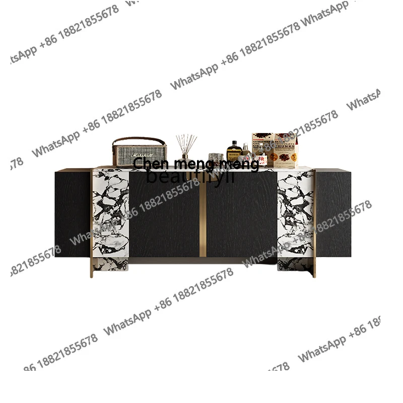 

Medieval style dining side cabinet integrated storage cabinet against the wall light luxury high-end living room solid wood H