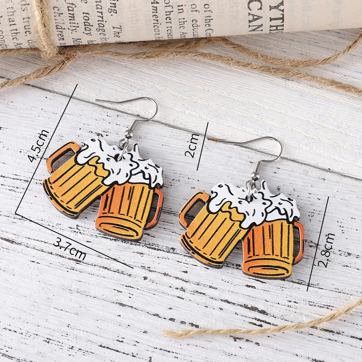 Cross-Border New Oktoberfest Beer Mug Cheers Pendant Earrings Double-sided Wooden Party Earrings Gift