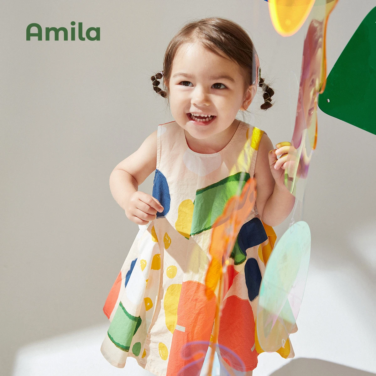 Amila Baby Girl Dress dzieci lato nowa kamizelka wokół szyi bez rękawów bawełna długa spódnica dzieci modna, patchworka odzież 0-6 lat