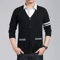 Korean Fashion Men Spring Autumn Sweaters V-Neck Contrast Color Single Breasted Trend Casual Long Sleeve Cardigan Knitted Tops