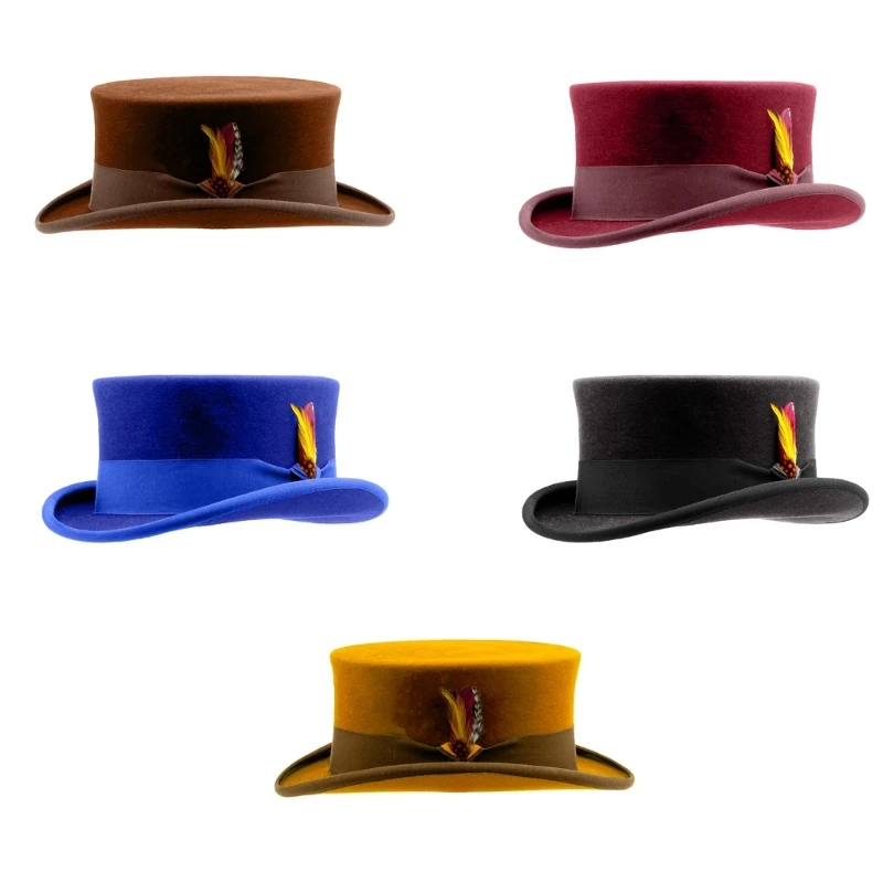 Wool Top Hat Old-fashioned Fedoras Hat Top Hat for Celebration Party Top Hat