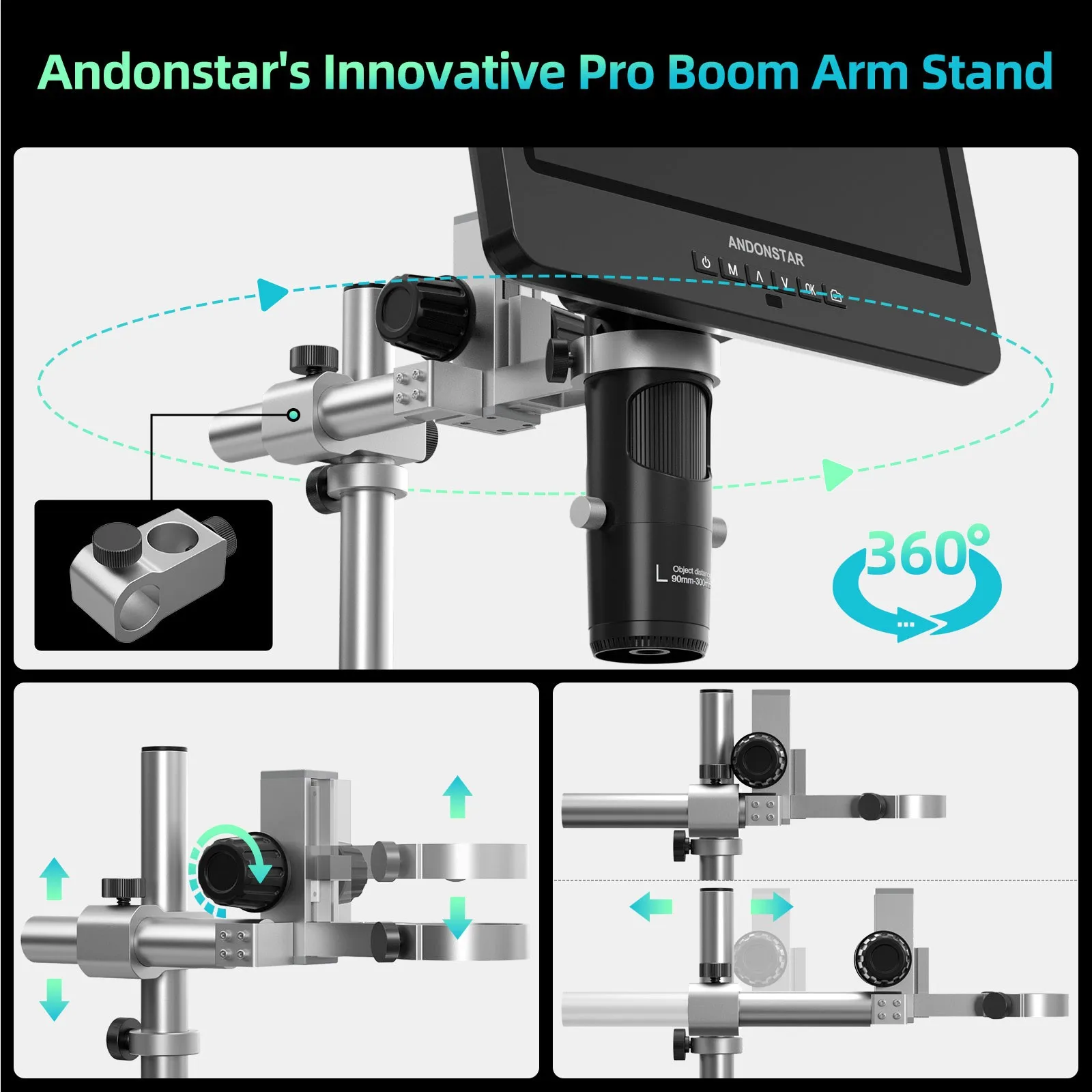Imagem -04 - Maxgeek Andonstar Microscópio Digital Trinocular Compatível com Hdmi 10-polegada Tela Base de Extensão para Reparo Pcb Ad249s-m-plus