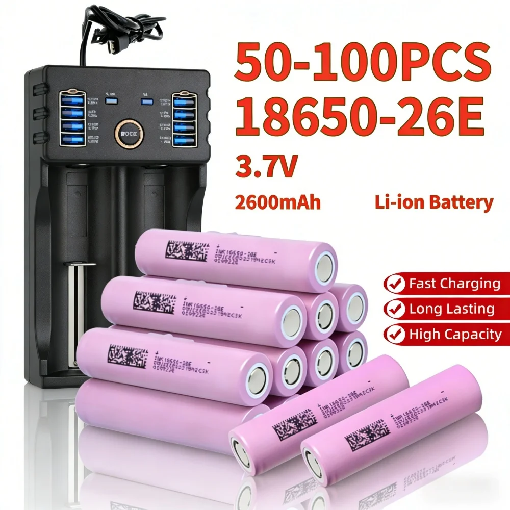 

50-100PCS 18650 Li-ion Battery 2600mAh 3.7V 10A High Drain Rechargeable Battery for Power Tool 2026 New