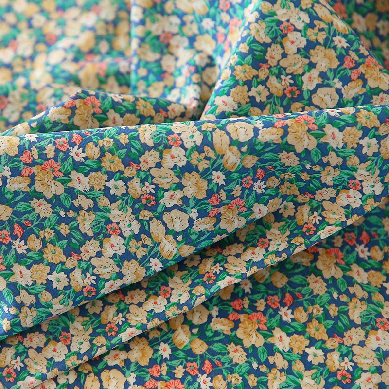 145x50cm 60S Thin Soft Cotton Yarn Flower Blue Green Background Clothing Sewing Fabric, Making Dress Handmade DIY Sewing Cloth - view 3