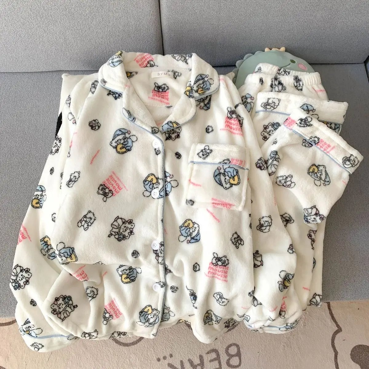 Winter Thick Flannel Warm Women's Pajama Pants Loose and Comfortable Home Clothes Set Plush Cartoon Cute Girls' Pajamas