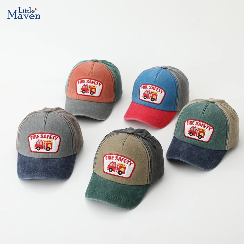 

School Boy Baseball Hats Embroidered Cartoon Fire Truck Children Outdoor Summer Kids Caps for 2-8Years Baby Sports Hats Cotton