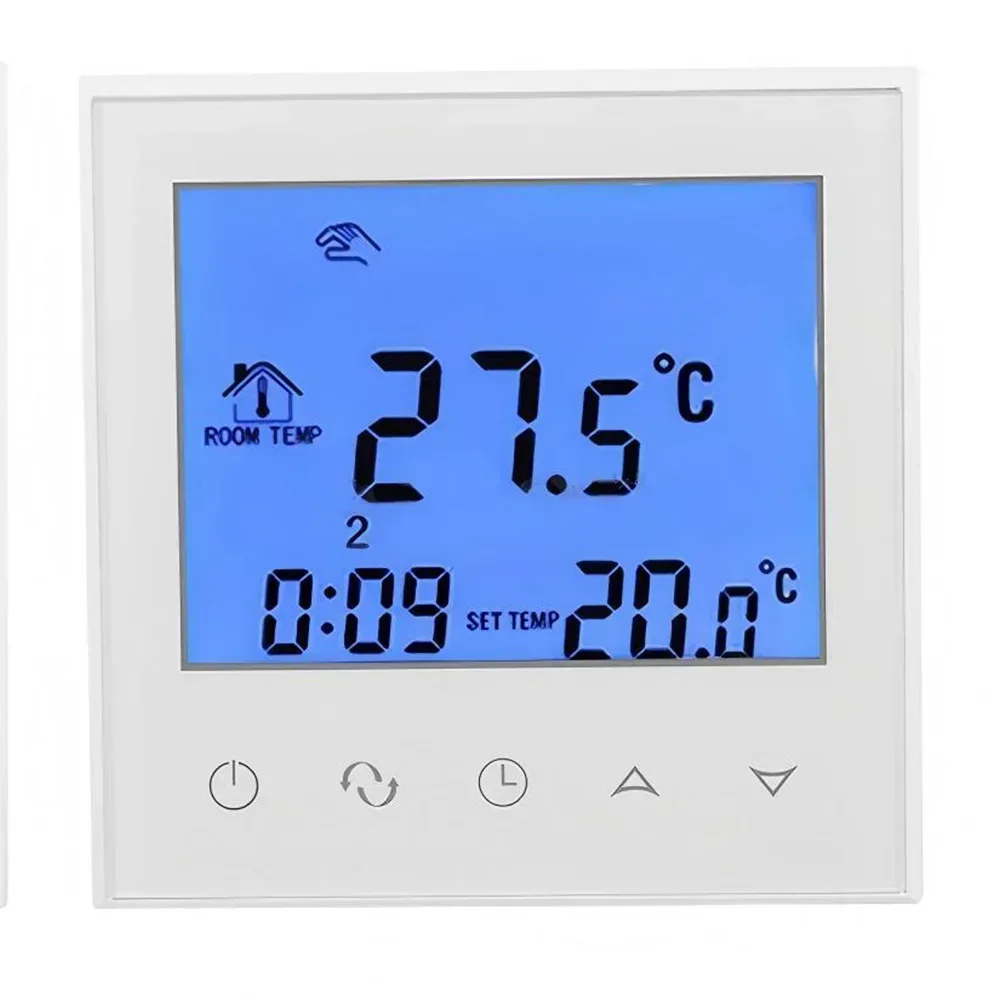 

Electric Heating Thermostat with Programmable Scheduling Dual Temperature Display and Large LCD Touchscreen 16A Load Current