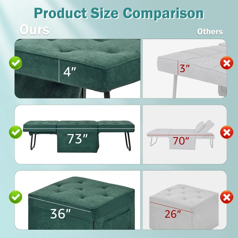 Convertible Sofa Bed, 4 in 1 Multi-Function Folding Ottoman Bed with Adjustable Backrest, Modern Pull Out Sleeper Chair