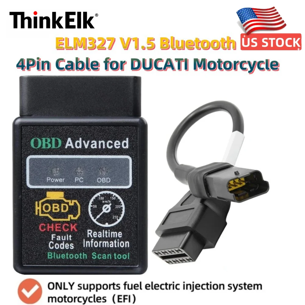 4PIN To 16Pin Cable For DUCATI EFI Motorbike Motorcycle with ELM327 V1.5 Bluetooth OBD2 ELM 327 Fault Code for Android US STOCK