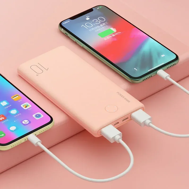 ミニUSBポータブル外部バッテリー,超薄型パワーバンク,デュアルUSB,iPhone, Huawei, Xiaomi,携帯電話用,10000mAh