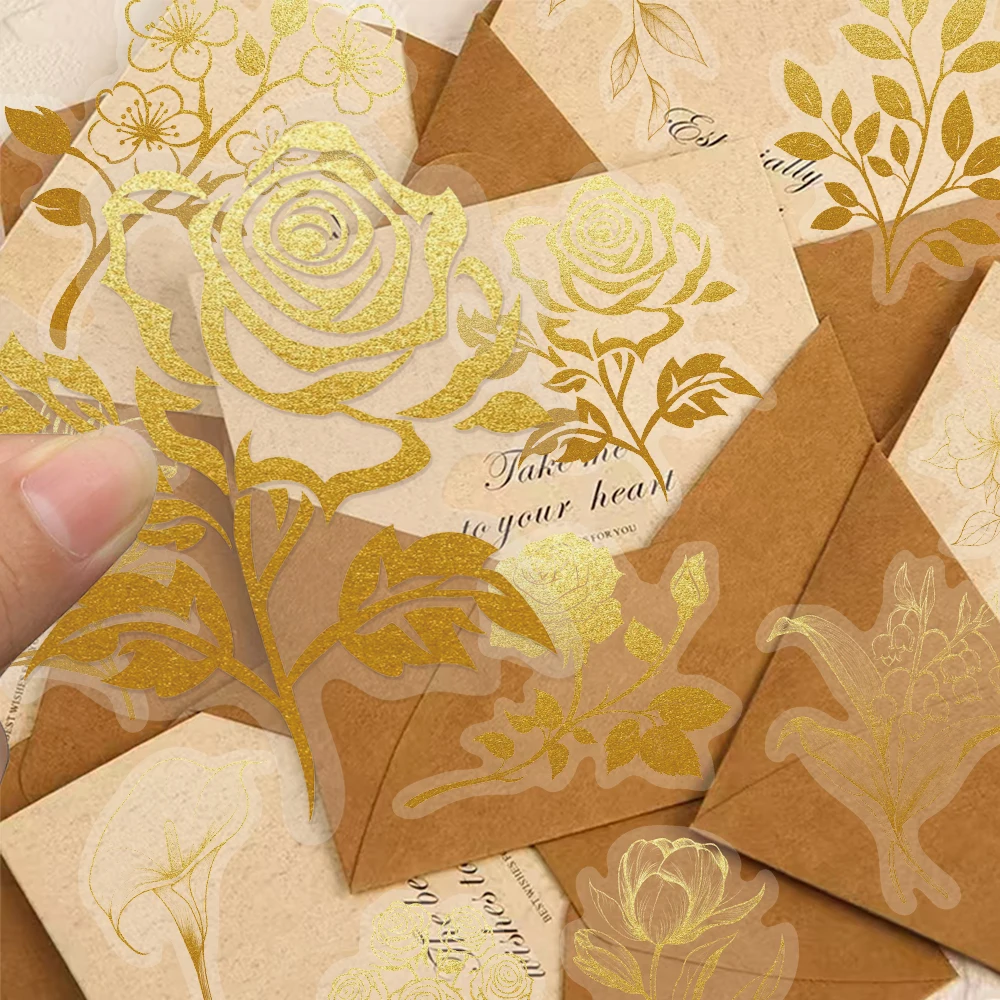 50PCS Gold Pflanze Dekoration Graffiti Aufkleber DIY Gepäck Notebook Skateboard Motorrad PET Wasserdichte Aufkleber