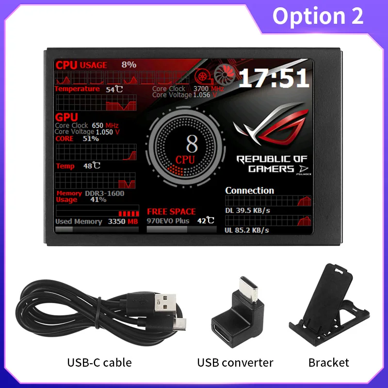 3,5 Zoll Typ-C Sekundär bildschirm aida64 LCD-Display CPU GPU RAM Überwachung optional USB-C Basis Sub-Bildschirm für Mini-Itx-Fall