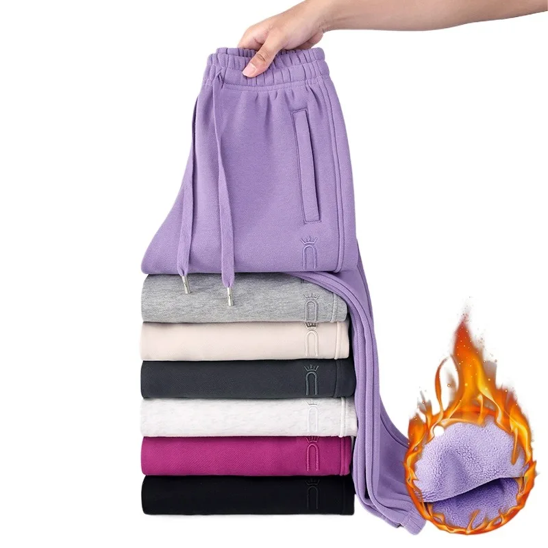 2026 Fleece Thicken Warm Cotton Sweatpants Women's Autumn Winter Bundle-foot Harem Pants Loose Straight Trousers Casual Pants