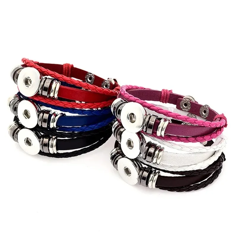 

10pcs Handmade Braided Leather Snap Button Bracelet DIY 18MM Snaps for Women Men Mother Father Hip Hop Jewelry