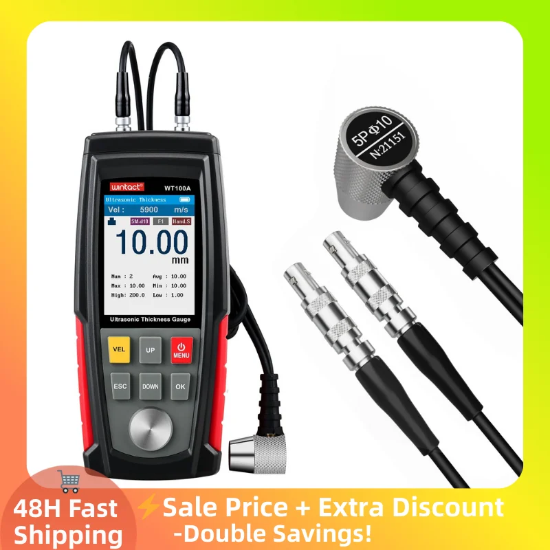 5MHz Digital Ultrasonic Thickness Gauge 0.01mm Accuracy 1-225mm Steel/Glass  Auto Calibration 500 Data 12 Veloc Limit Alarm