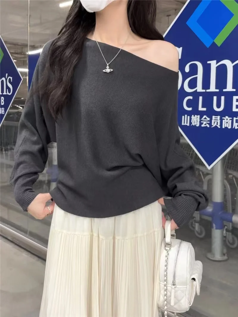 Sexy Off Shoulder Sweater for Women Batwing Sleeve Knitted Pullover Off-the-Shoulder Jumper Crop Top Elegant Fashion Fall Winter