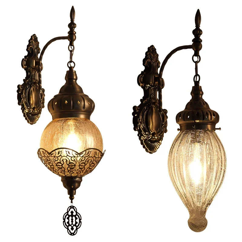 

Vintage Turkish Art Decor Ice-cracked LED Glass Wall Lamp for Exotic Restaurant Hotel Bar Cafe Retro Wall Light Room Decor