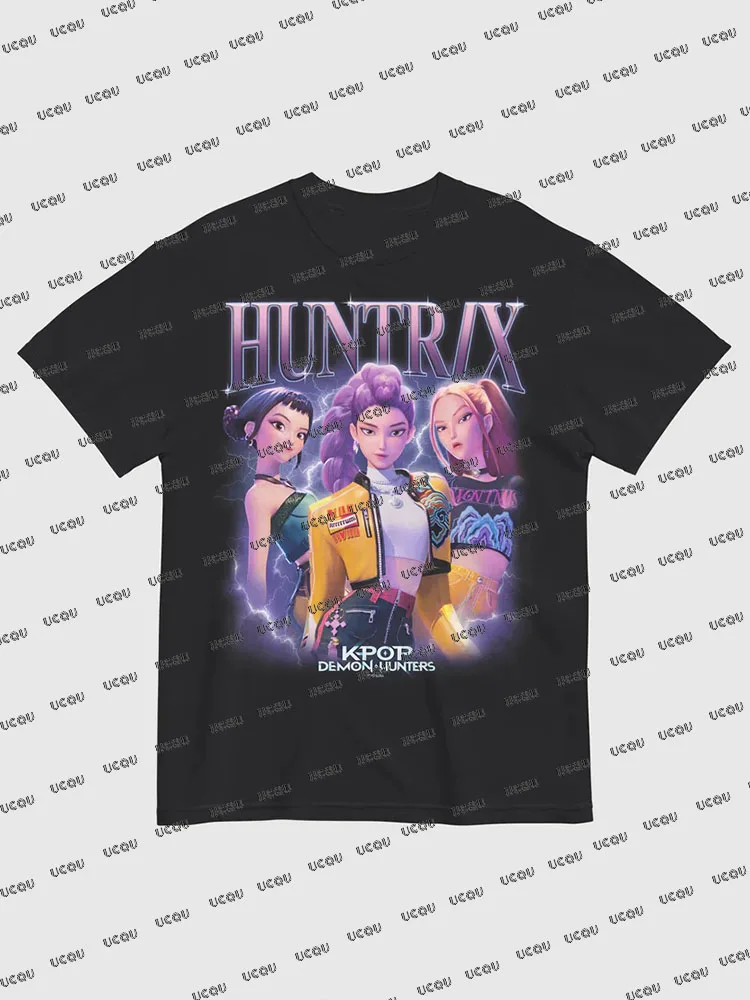تيشيرتات KPop Demon Hunters Huntrix للنساء لصيف 2025 تيشيرتات قصيرة الأكمام بنمط الفيلم الجديد ملابس علوية كبيرة الحجم Y2K للشارع