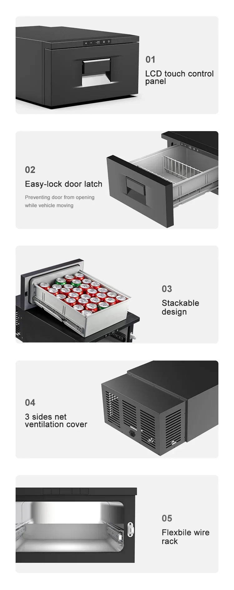 Car Mini Drawer RV Built-in Mini Cooler 12v Dc Drawer Type Freezer Fridge for Outdoor Camping