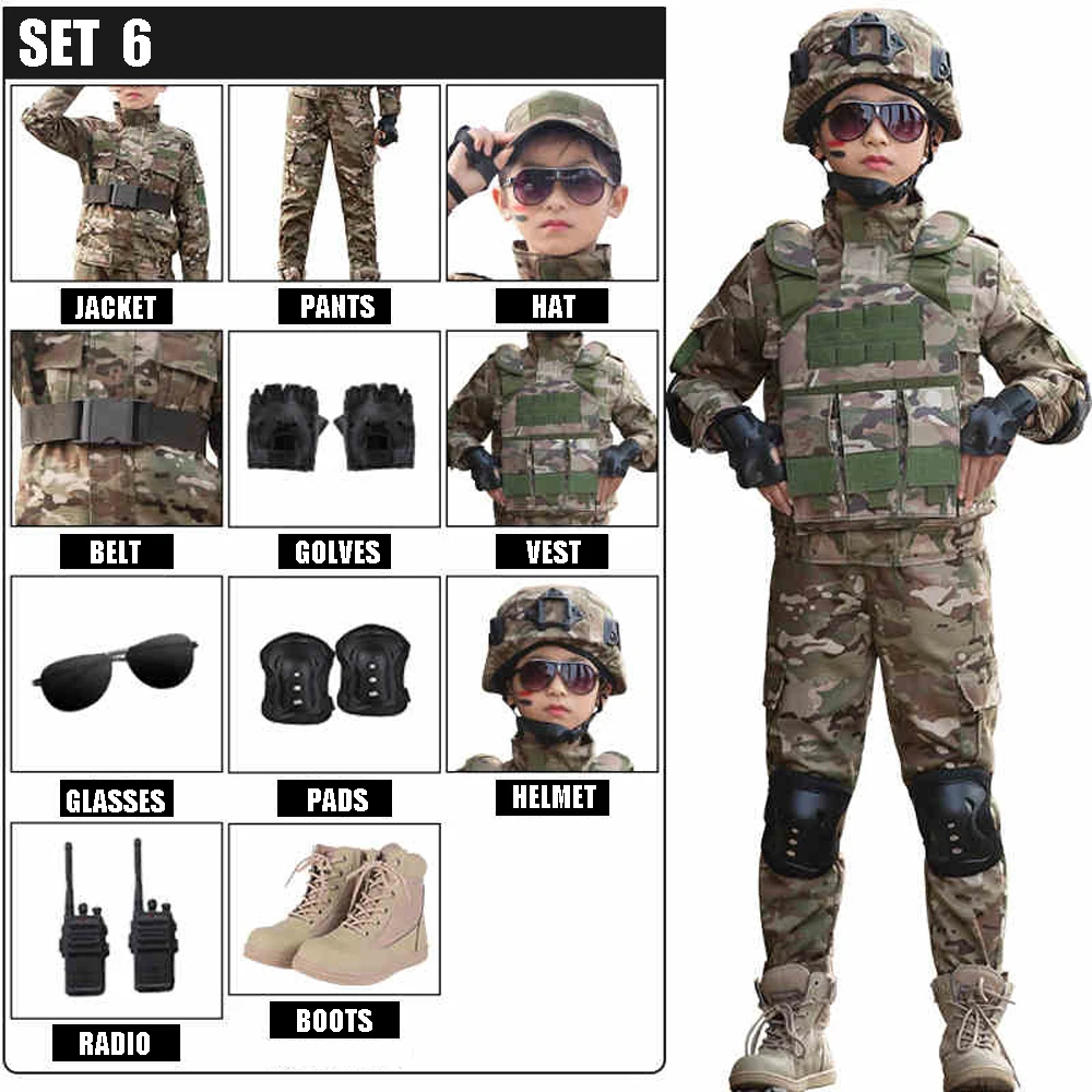 

Kids Military Training Uniform Set Camouflage Top Pants Suit for Boy Girl Children Special Forces Combat Costume Training Cloth