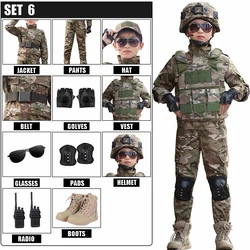 Boys Girls Military Tactical Training Uniform Set Children Camouflage Top Pants Suit with Combat Gear Kid Special Forces Costume