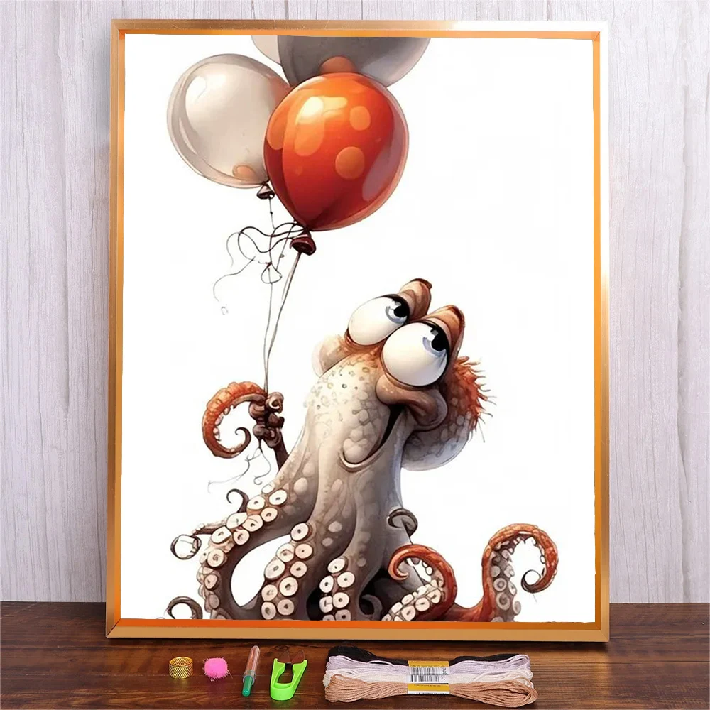 

Needlework Cross-Stitch Painting Cartoon Balloon Octopus DMC Threads Embroidery Kit For Beginner Home Decor Adults DIY Craft