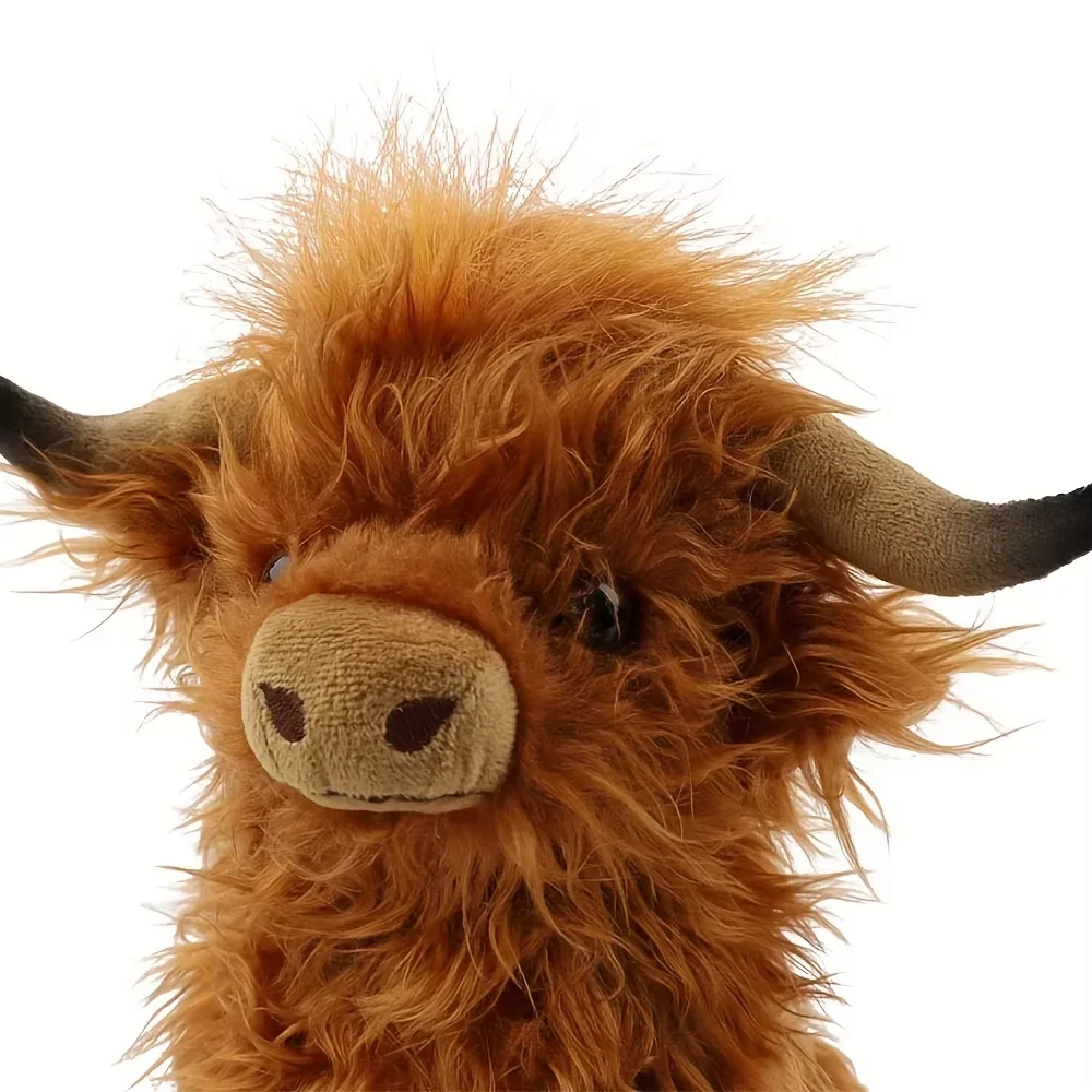 25 cm Simulation Kyloe Creme Highland Kuh Tier Plüschtier Weiche Angefüllte Highland Kuh Cattlle Plüschtier Geburtstagsgeschenk für Kinder Mädchen