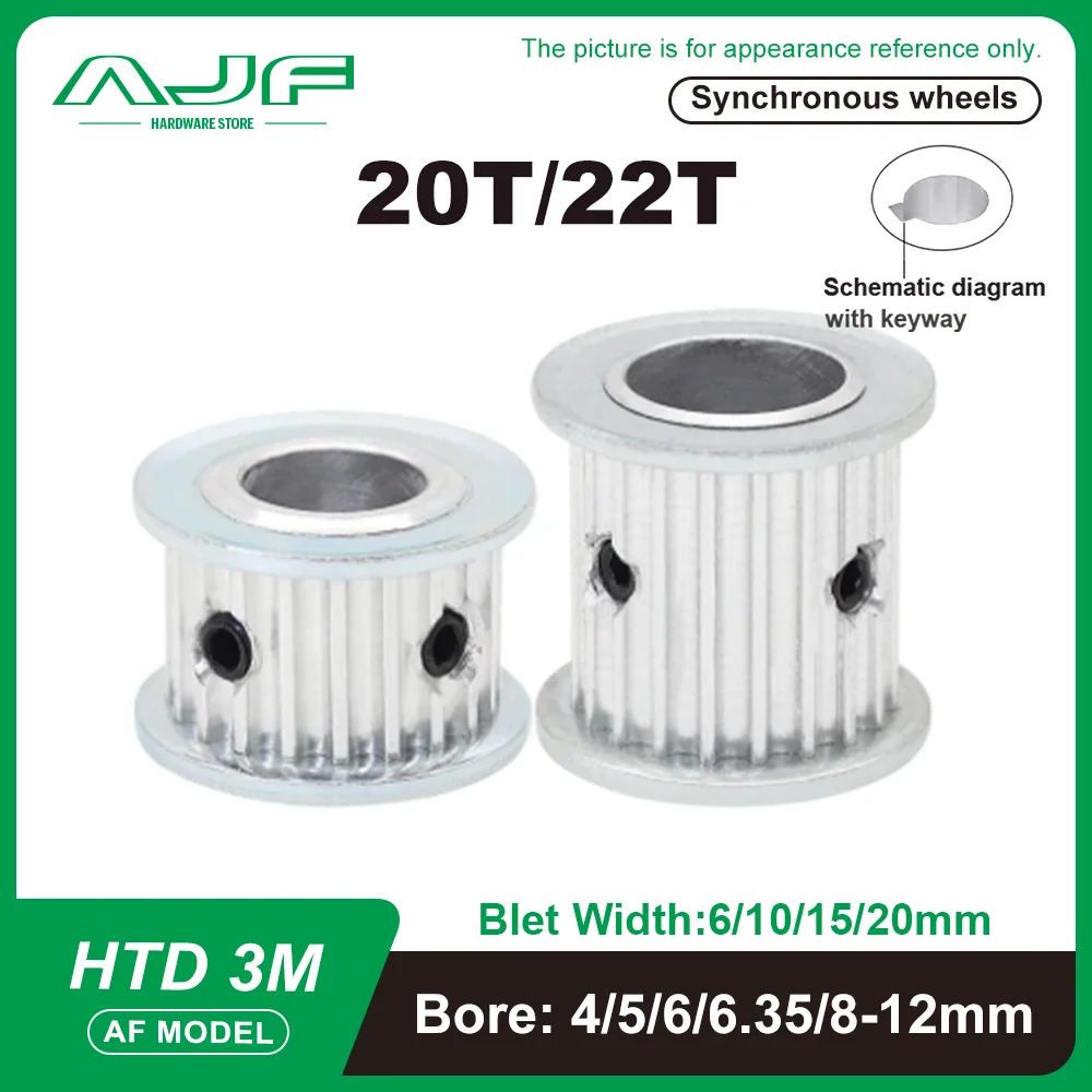 

20T 22T HTD3M Timing Pulley Bore 4/5/6/6.35/7/8/10/12mm 20Teeth 22Teeth HTD 3M Synchronous Wheel for Belt Width 6/10/15mm