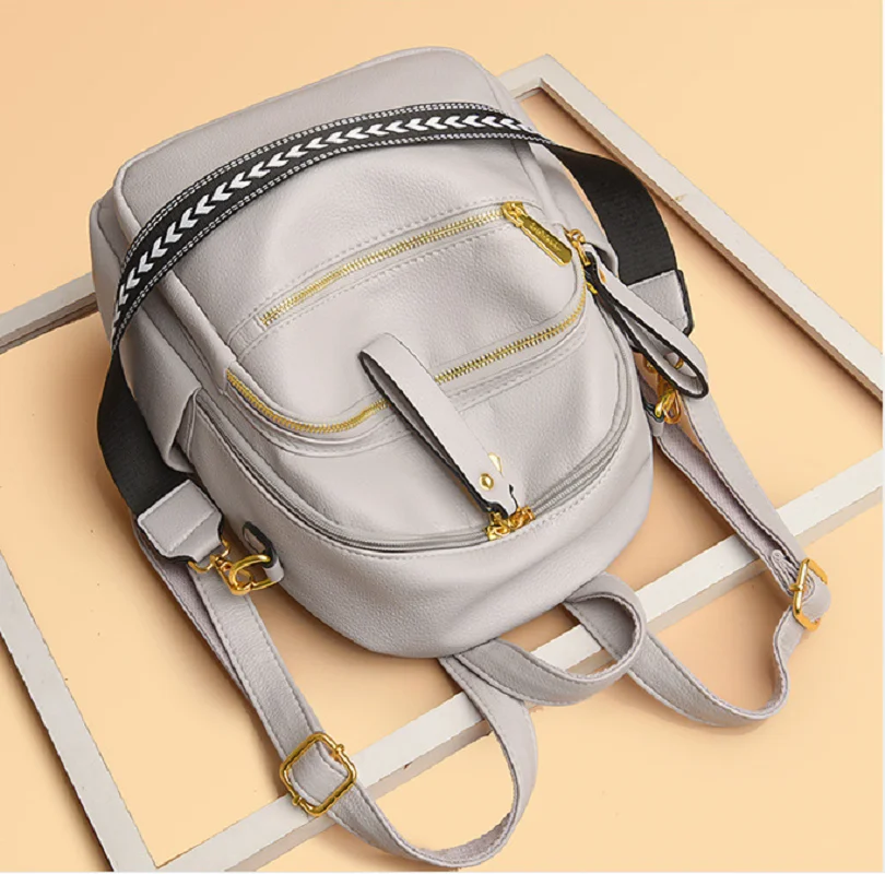 2026 New Korean Women's Large Capacity Travel Shoulder Bags High Quality Soft Leather Backpack Luxury Designer Laptop School Bag