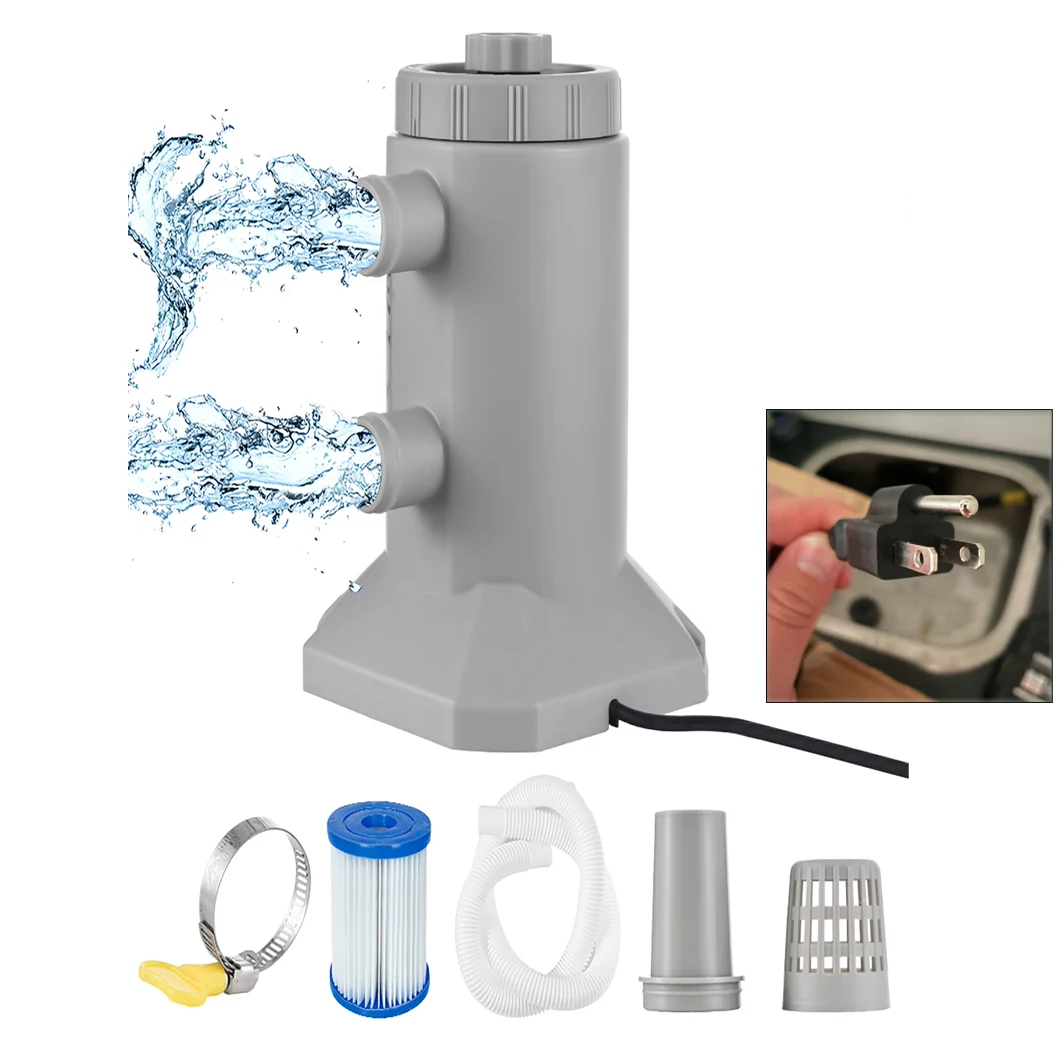 

Above Ground Pool Cartridge Filter Pump 55W 250L/H Low Noise - Enhanced Circulation & Filtration with 2 Hose & Filter Cartridge