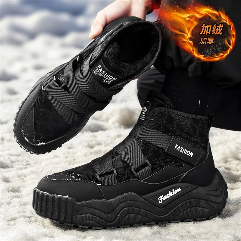 남성용 방수 스노우 부츠, 플러시 안감, 미끄럼 방지 및 내마모성 스니커즈 밑창, 따뜻한 겨울 캐주얼 부츠
