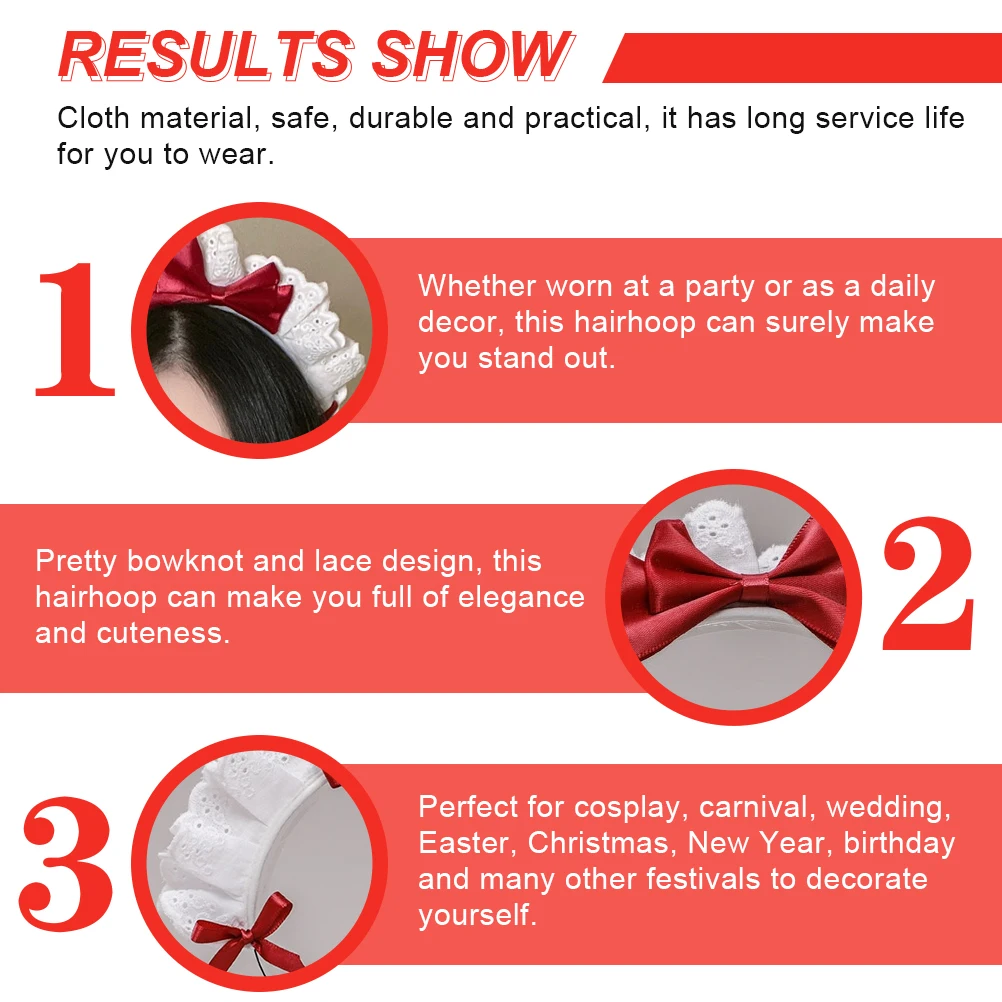 

2 pcs Lace Bow Hair Hoops Pretty Girls Party Headdress Cosplay Bows Headwear Gems Cloth Material Lightweight Comfortable Wear