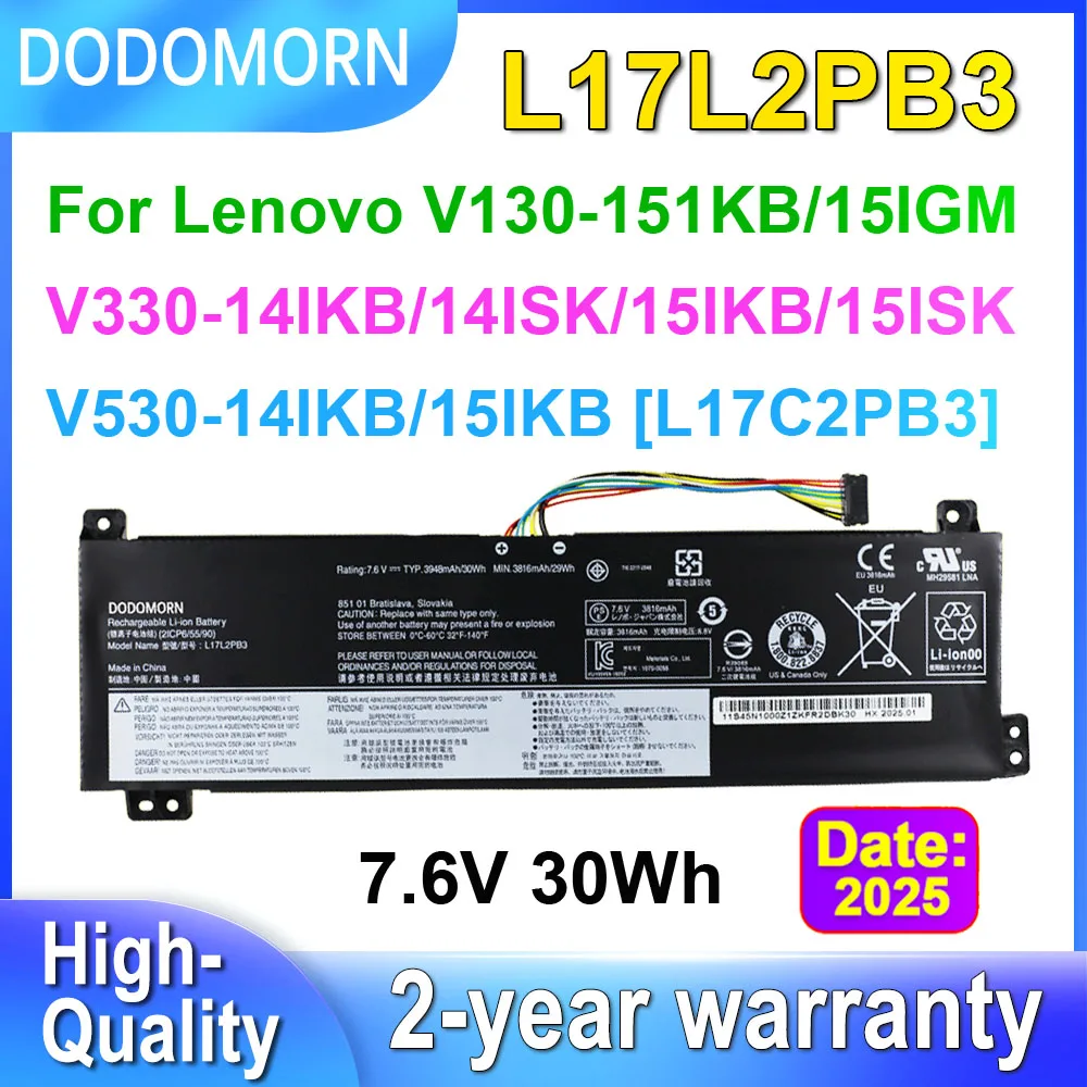 

DODOMORN Battery For Lenovo IdeaPad V530/V330-15IKB 14IKB 15ISK 14ISK V130-15IKB 15IGM Series Laptop L17M2PB3 L17C2PB3 L17L2PB3