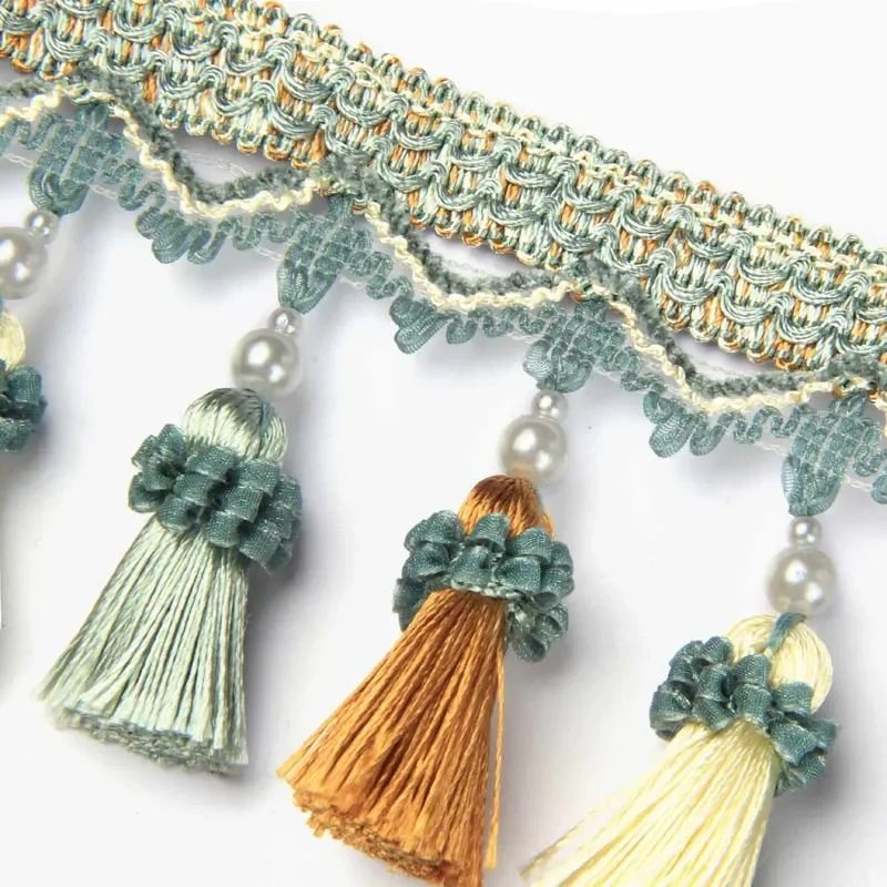 6m Width 9cm Curtain Fringe Tassel Trim Lace Accessories Decorative Clothing DIY Sewing Fabric Webbing Pearl Tassels Lace