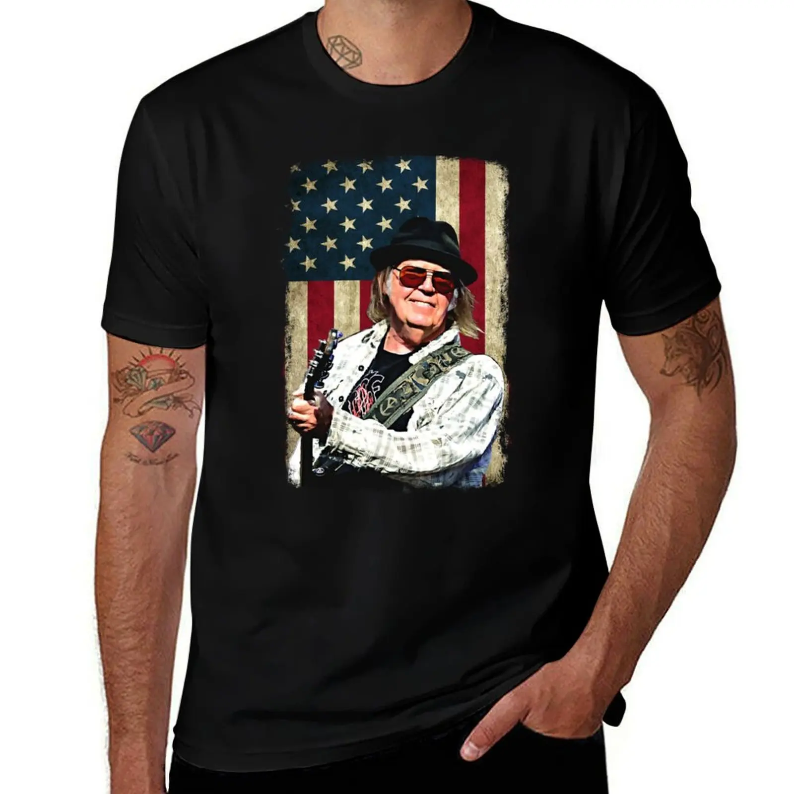 Vintage Young America Flag T-Shirt Work Utility Short Sleeve Shirt T-Shirt