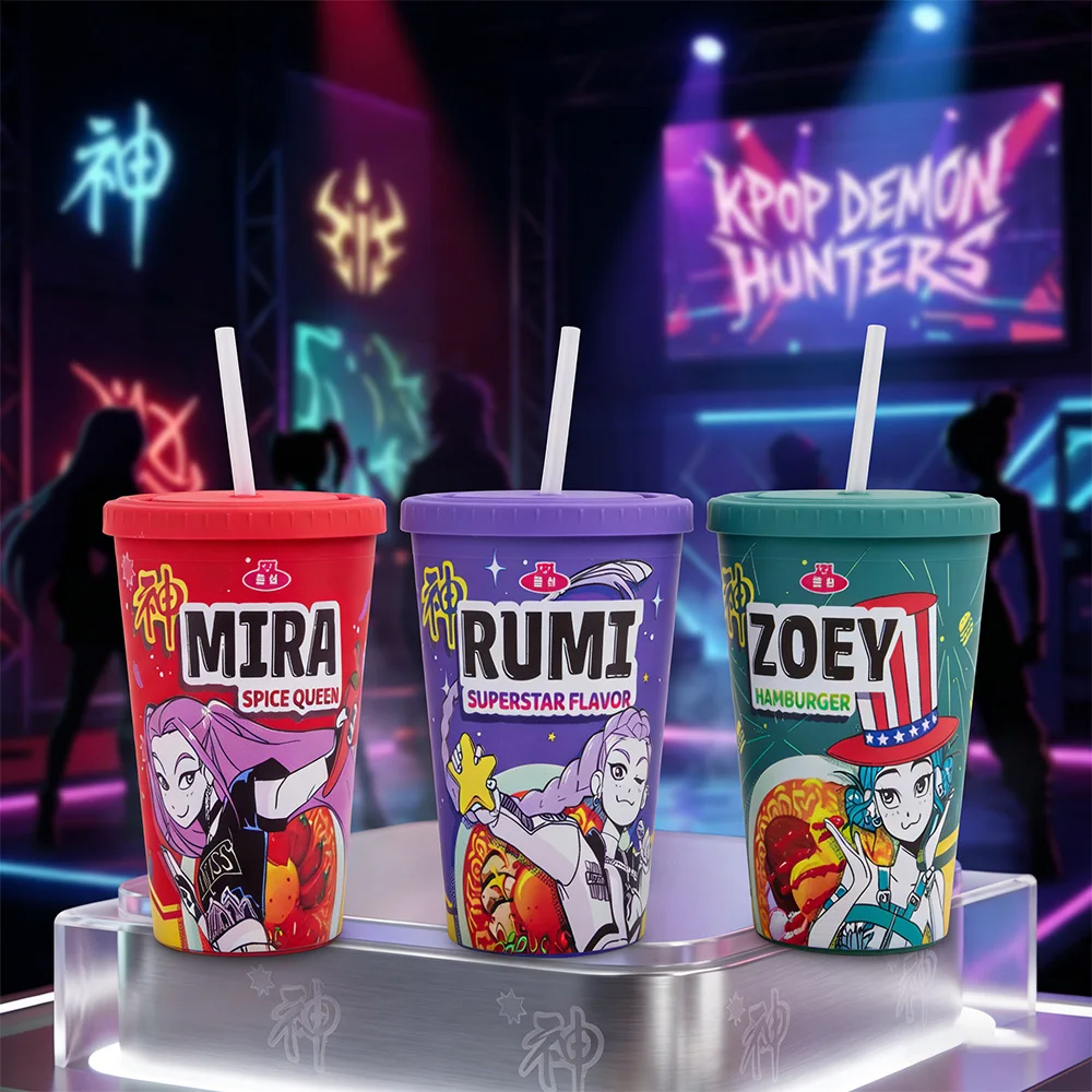 

1 шт. Официально лицензированный стакан с трубочкой Kpop Demon Hunters из ПВХ, большой объем, стильный, герметичный, для напитков, подарок на день рождения/Рождество